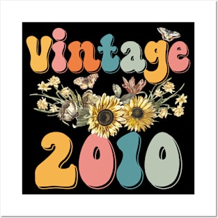 Vintage 2010 Sunflower Floral Retro Groovy 13th Birthday Posters and Art